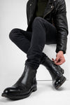 UNTAMED STREET Men Black Buffalo-Leather Ankle Boots ASTON-EDGE