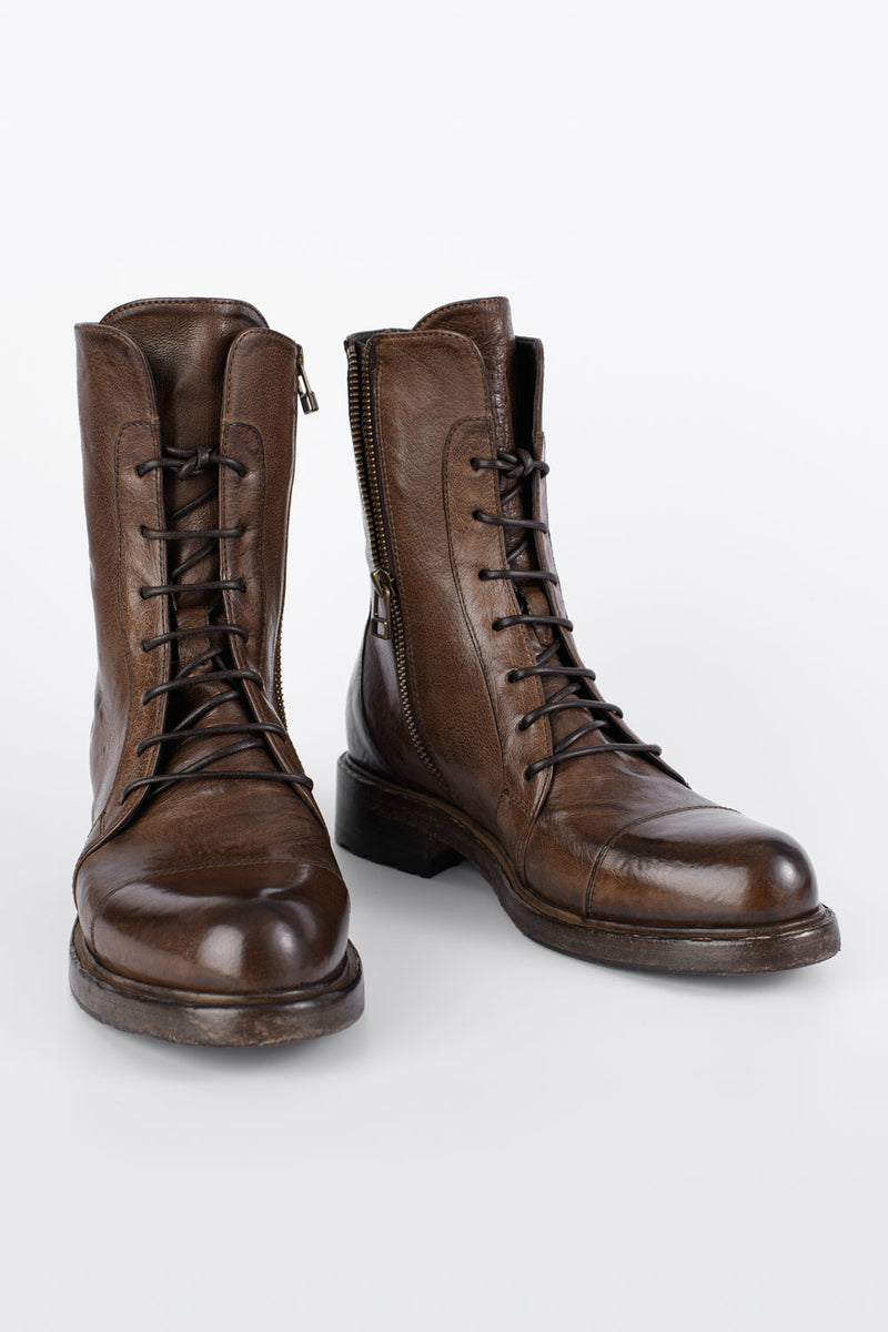 AVERY powder-chocolate lace-up boots.