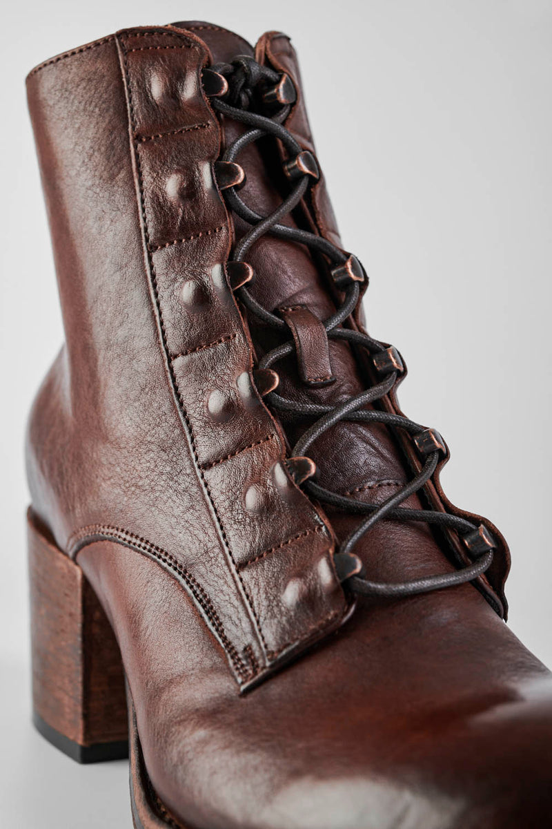 Brown Greased Leather Women's Ankle Boot with Laces