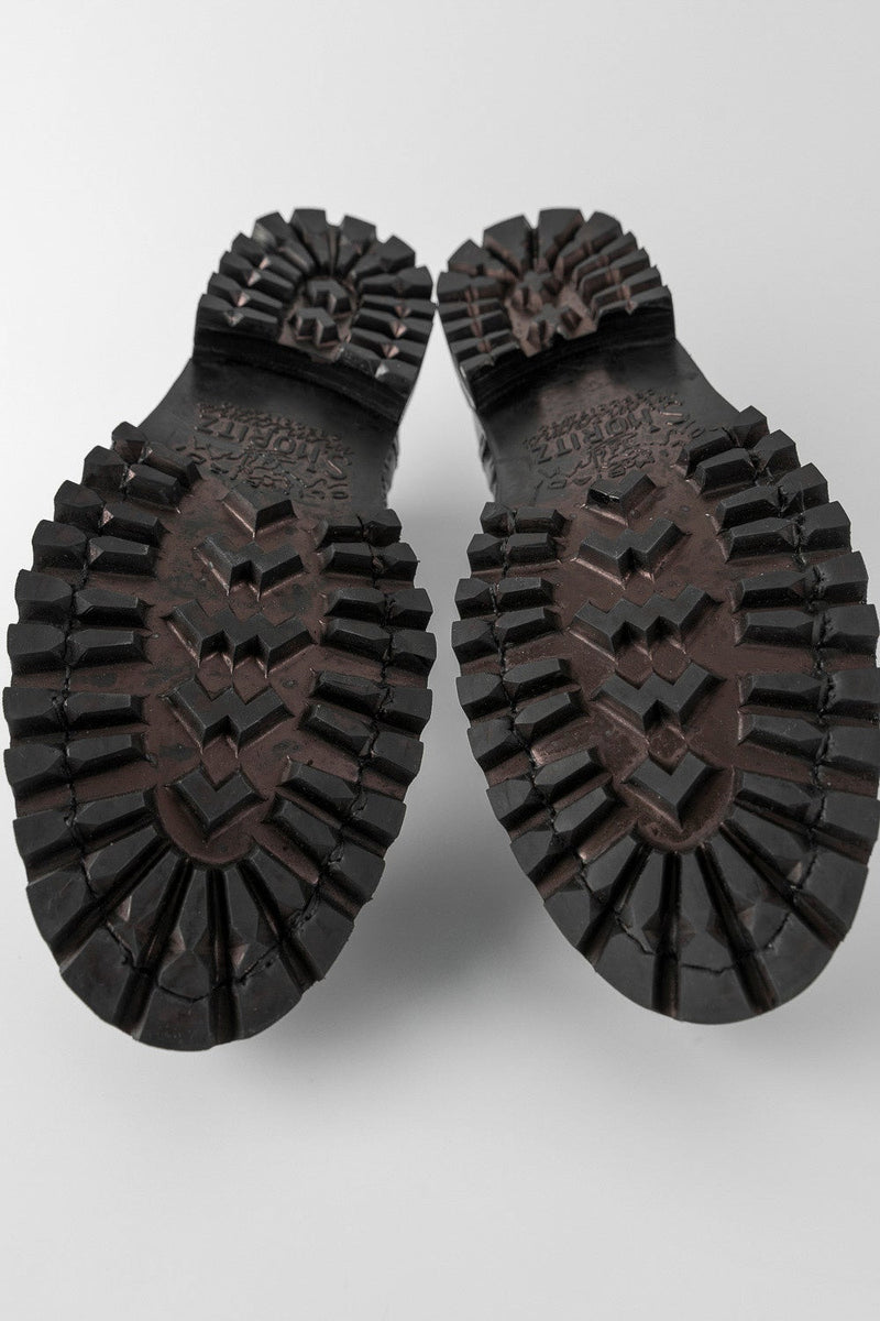 CAMDEN tar-black double-zip military boots.