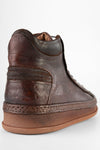 COLE men sneakers trainers high cognac brown luxury calf leather distressed made in italy
