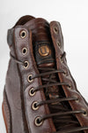 COLE men sneakers trainers high cognac brown luxury calf leather distressed made in italy