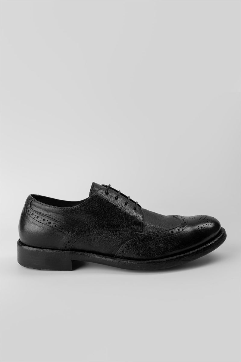 SLOANE black-ash brogue derby shoes.