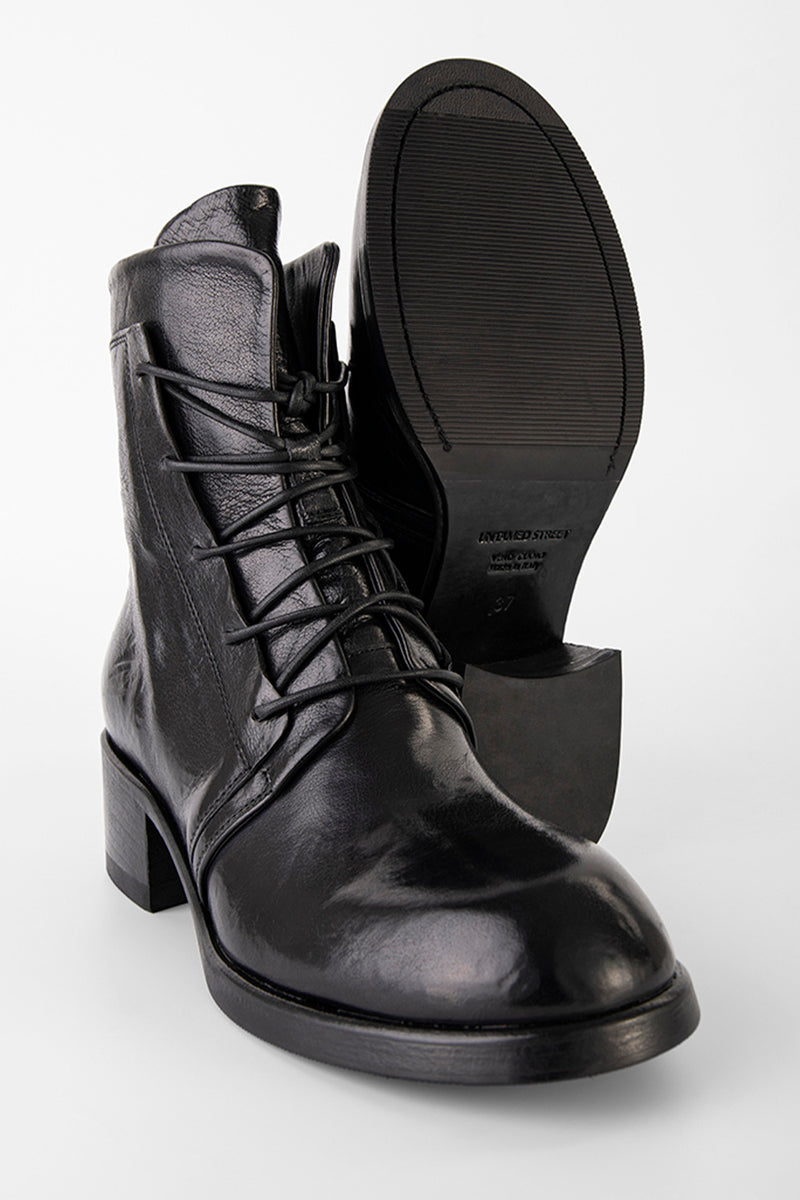 EXETER black mid heel lace-up boots | untamed street – UNTAMED STREET