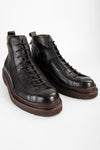 HOVE jet-black welted lace-up boots.