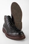 HOVE jet-black welted lace-up boots.