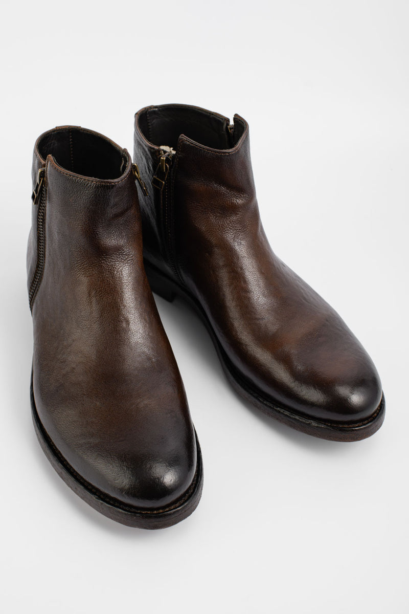 SLOANE ice-brown double-zip ankle boots.