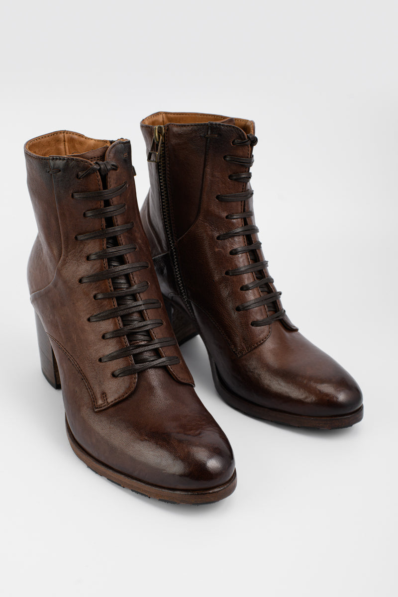 ASTON chocolate-brown lace-up boots.