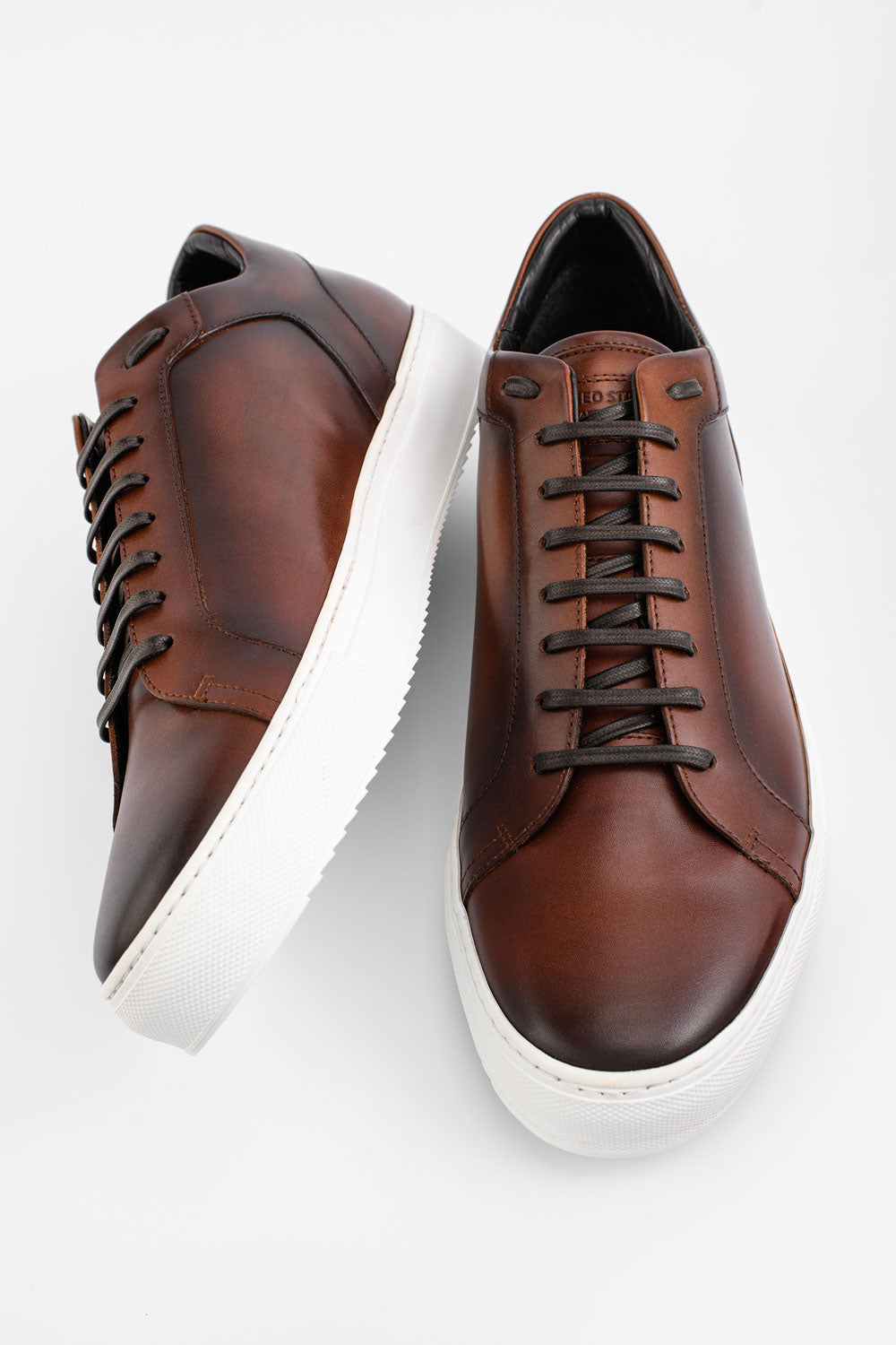 SOHO cocoa-brown patina sneakers.