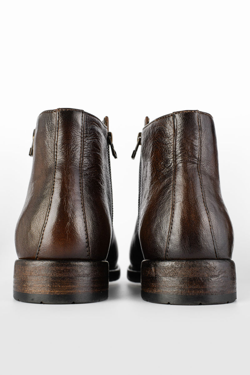 SLOANE ice-brown double-zip ankle boots.