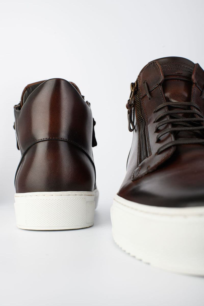 SOHO chestnut patina high sneakers.