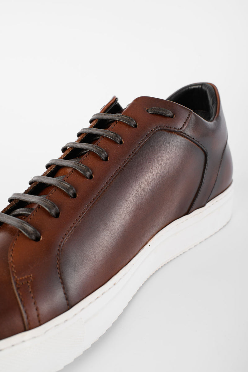 SOHO cocoa-brown patina sneakers.