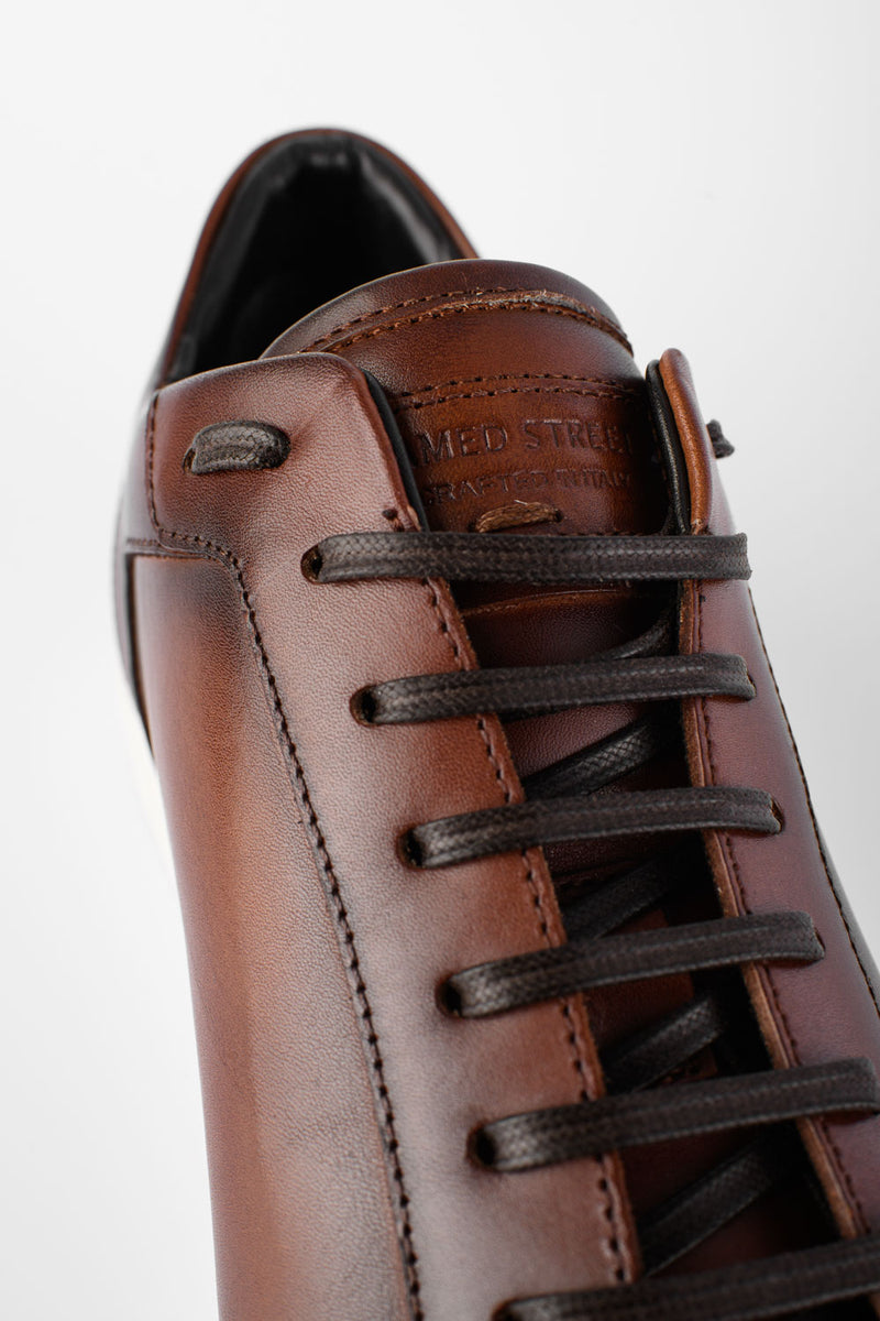 SOHO cocoa-brown patina sneakers.