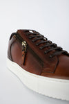 SOHO cocoa-brown double-zip patina sneakers.