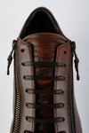 SOHO cocoa-brown double-zip patina sneakers.