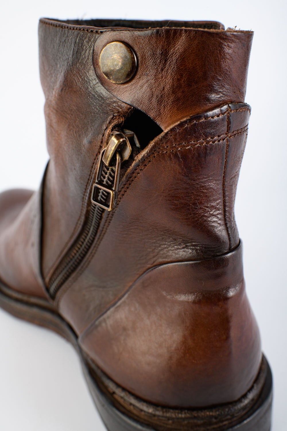 YORK raw-brown welted double-zip ankle boots.