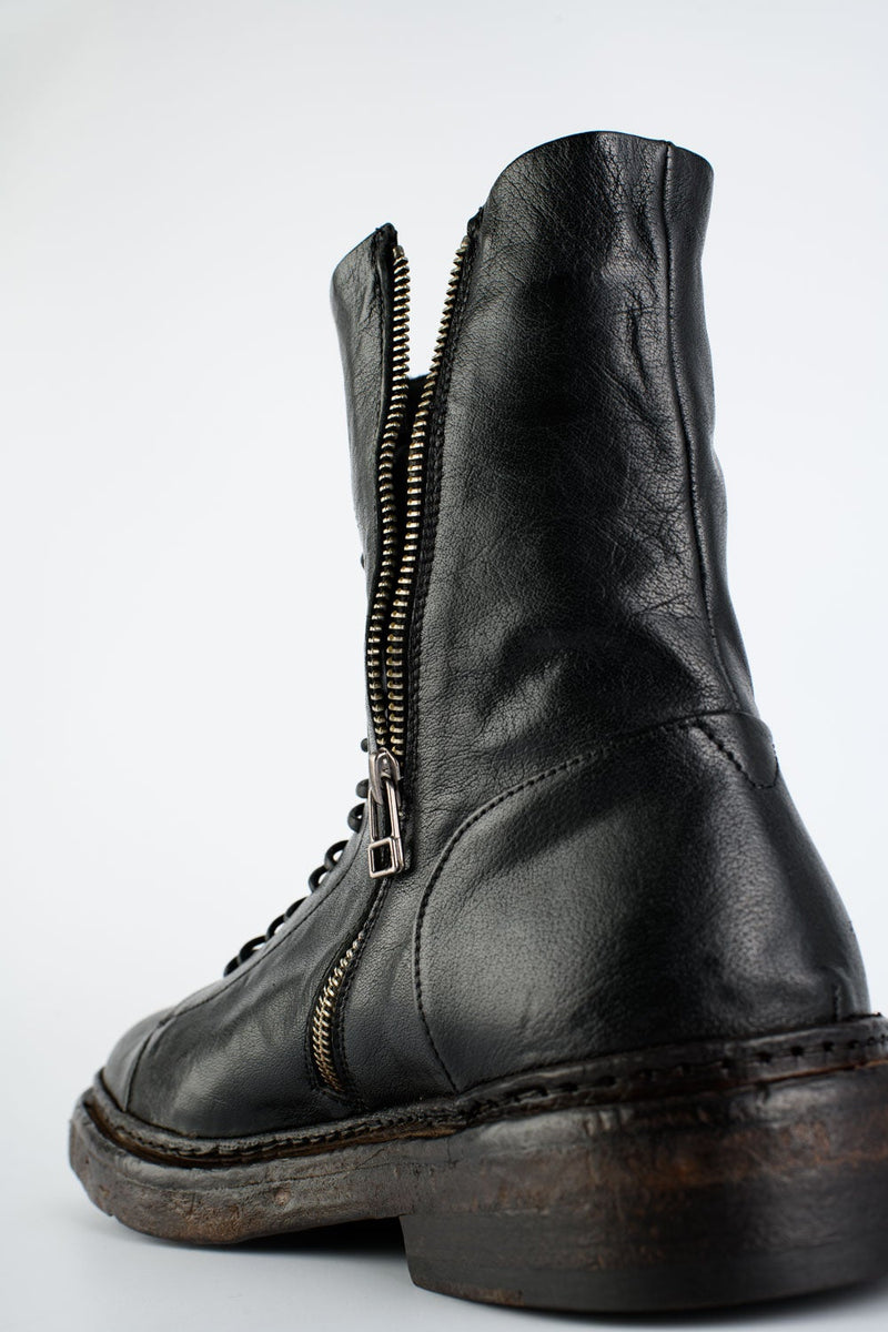 UNTAMED STREET Men Black Buffalo-Leather Military Boots YORK