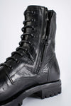 CAMDEN tar-black double-zip military boots.