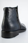 SLOANE meteorite-blue double-zip ankle boots.