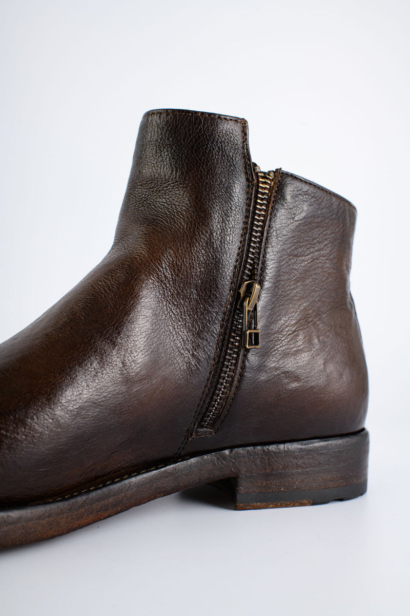 SLOANE ice-brown double-zip ankle boots.