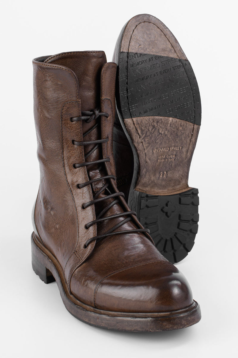 AVERY powder-chocolate lace-up boots.