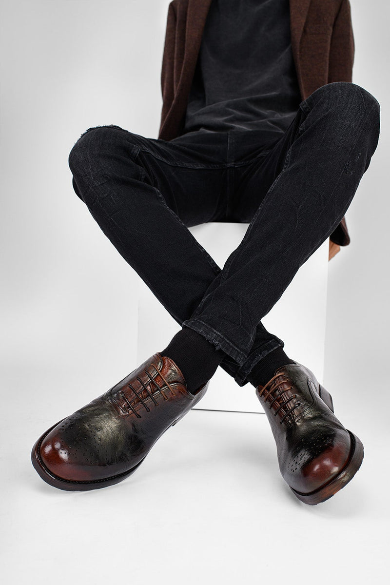 ASTON charcoal-ember oxford shoes.