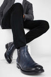 SLOANE meteorite-blue double-zip ankle boots.