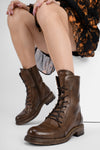 AVERY powder-chocolate lace-up boots.