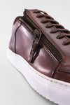 SOHO cocoa-brown double-zip patina sneakers.