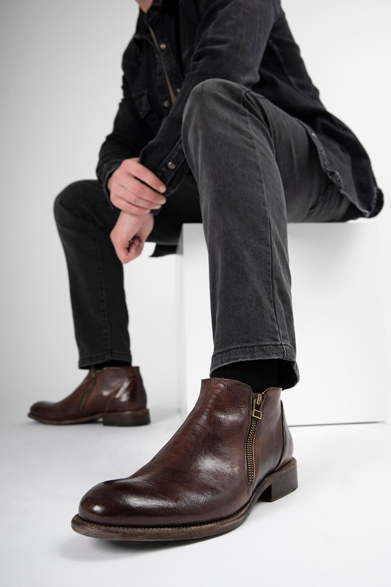 KNIGHTON noble-brown double-zip low ankle boots untamed street