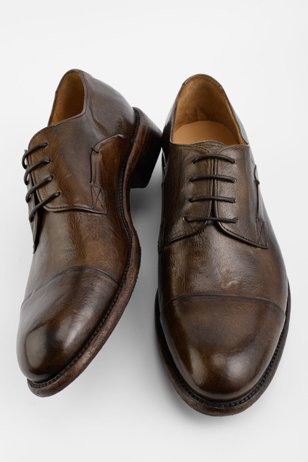 UNTAMED STREET Men Green Buffalo-Leather Derby Shoes KNIGHTON