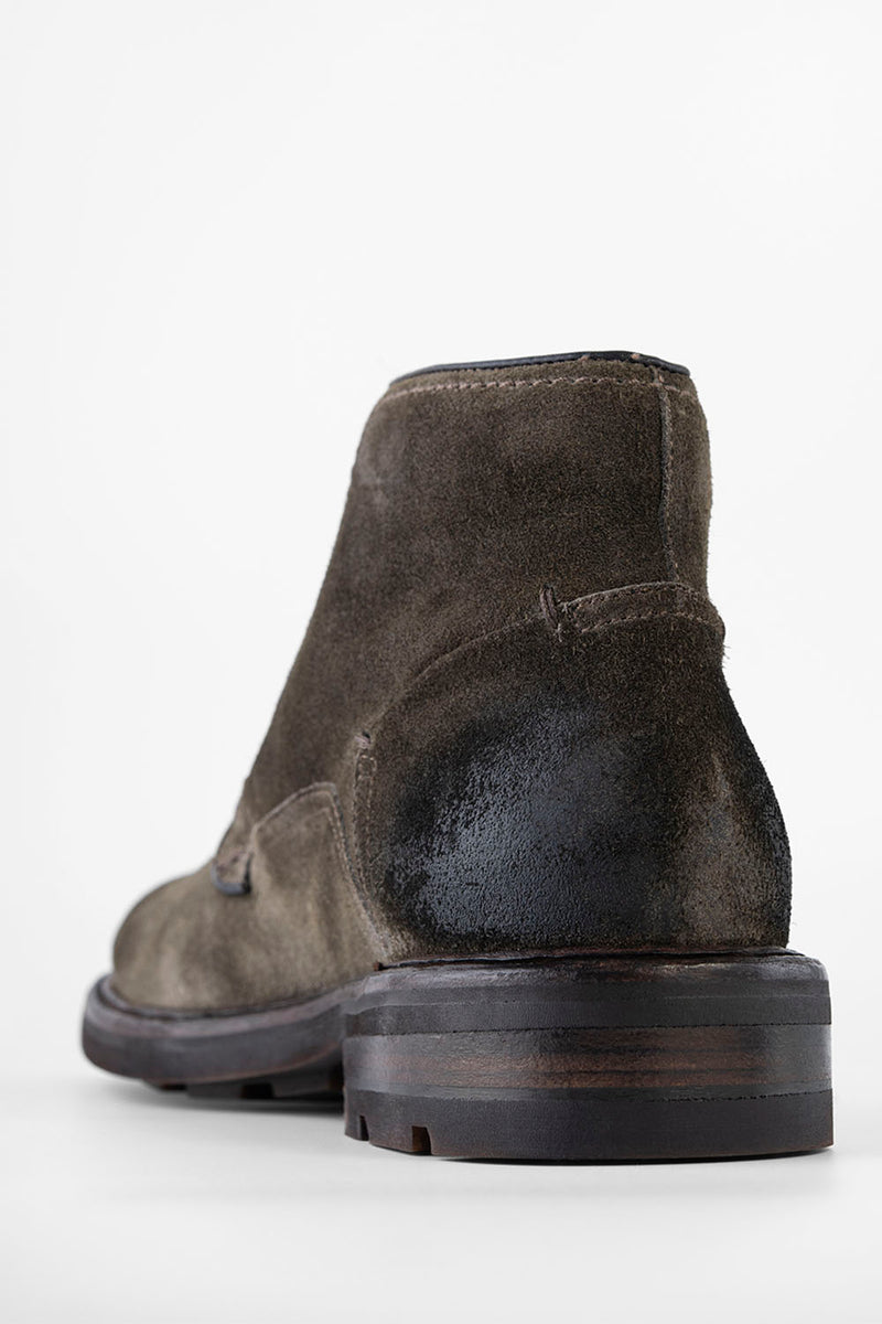 LENNOX dark-moss suede ankle boots.