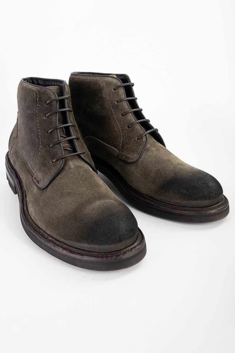 LENNOX dark-moss suede ankle boots.