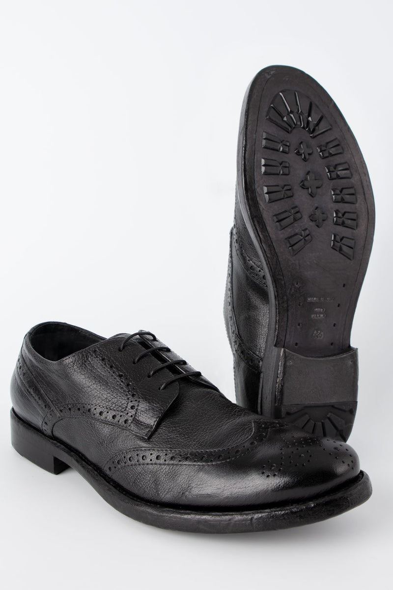 SLOANE black-ash brogue derby shoes.