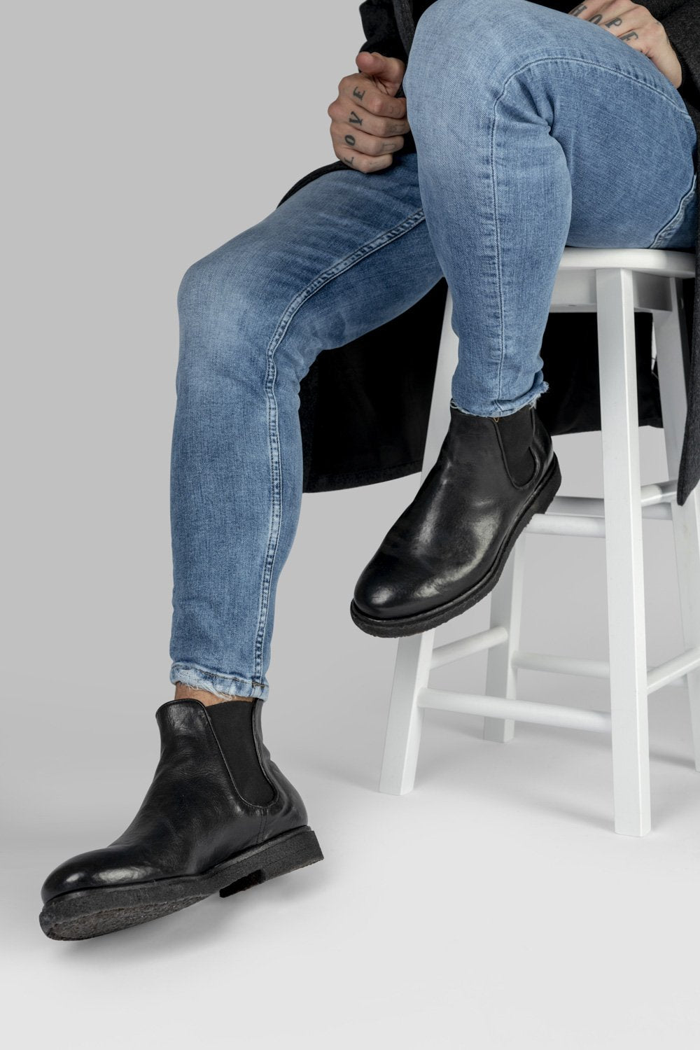 BROMPTON charcoal-black chelsea boots.