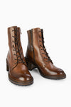 REGENT caramel-brown lace-up boots.