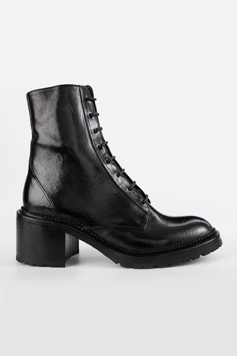 REGENT tar-black lace-up boots.