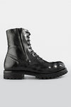 CAMDEN tar-black double-zip military boots.