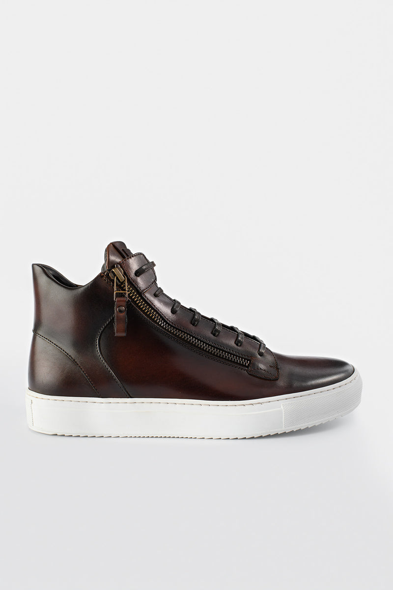 SOHO chestnut patina high sneakers.