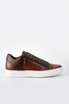 SOHO cocoa-brown double-zip patina sneakers.