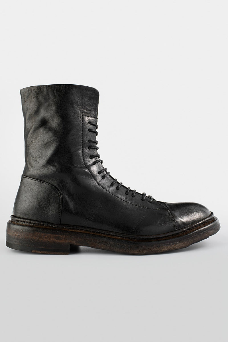 UNTAMED STREET Men Black Buffalo-Leather Military Boots YORK