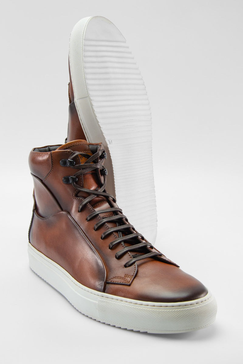 SOHO EDGE cocoa-brown patina high sneakers.