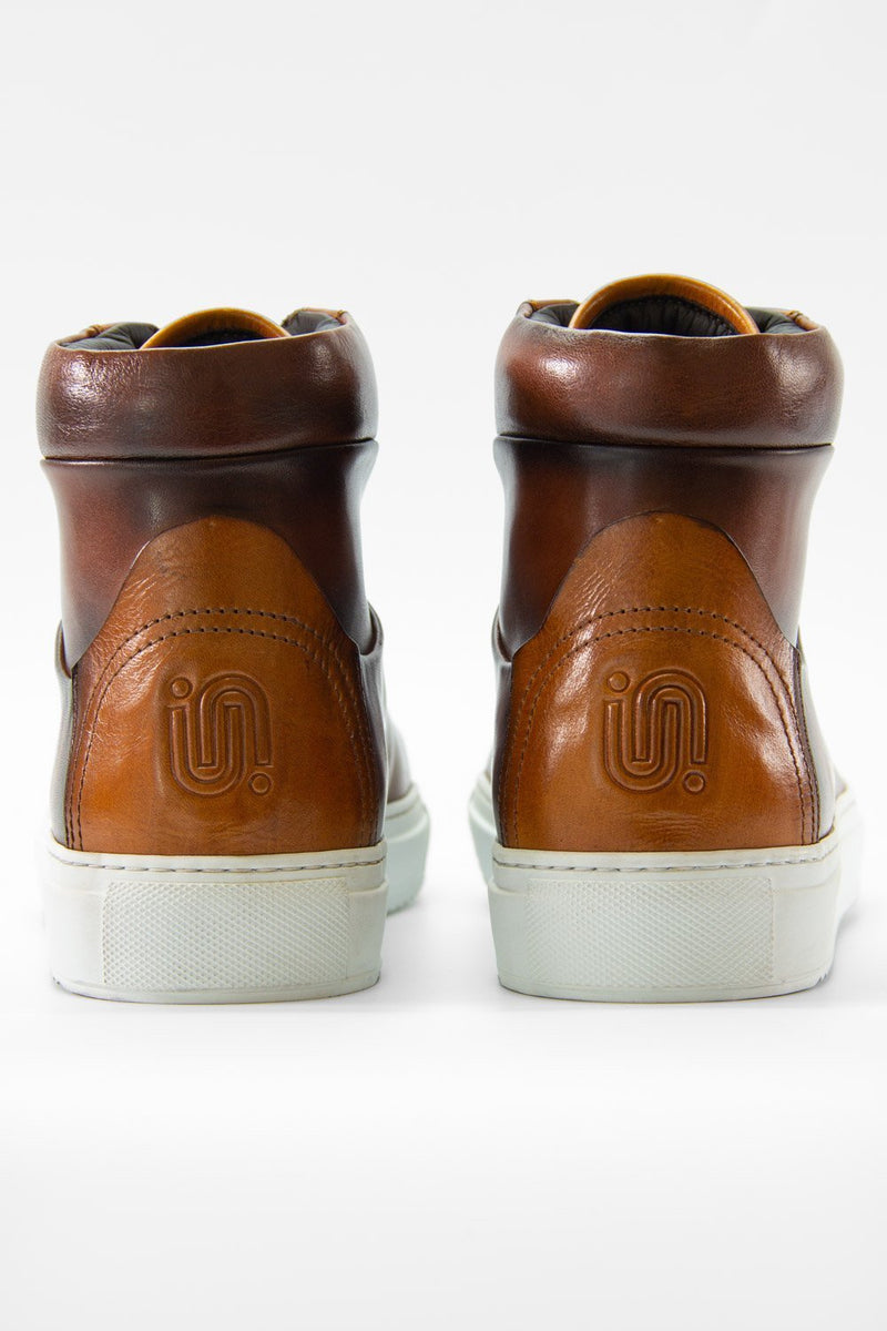 SOHO EDGE cocoa-brown patina high sneakers.