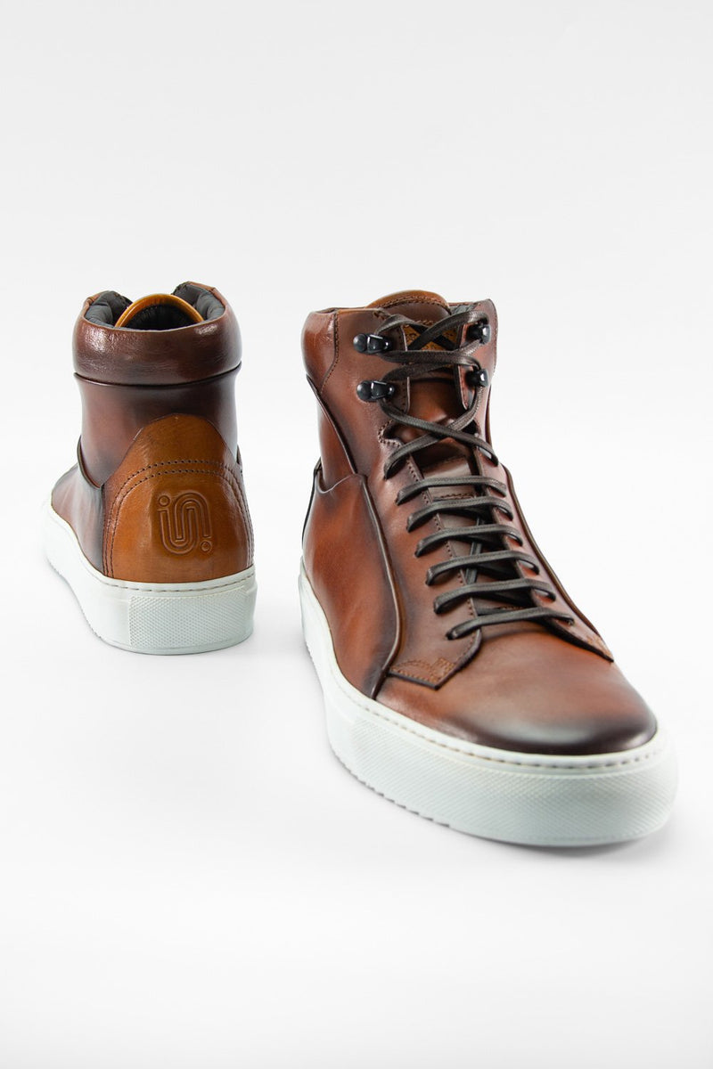 SOHO EDGE cocoa-brown patina high sneakers.