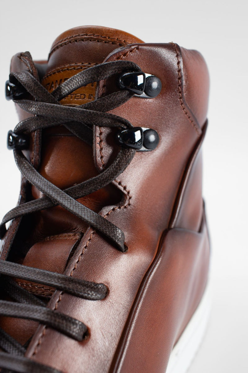 SOHO EDGE cocoa-brown patina high sneakers.