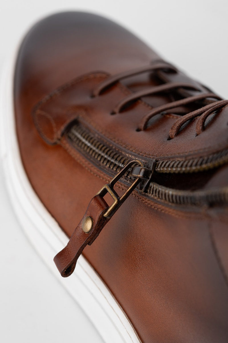 SOHO cocoa-brown patina high sneakers.