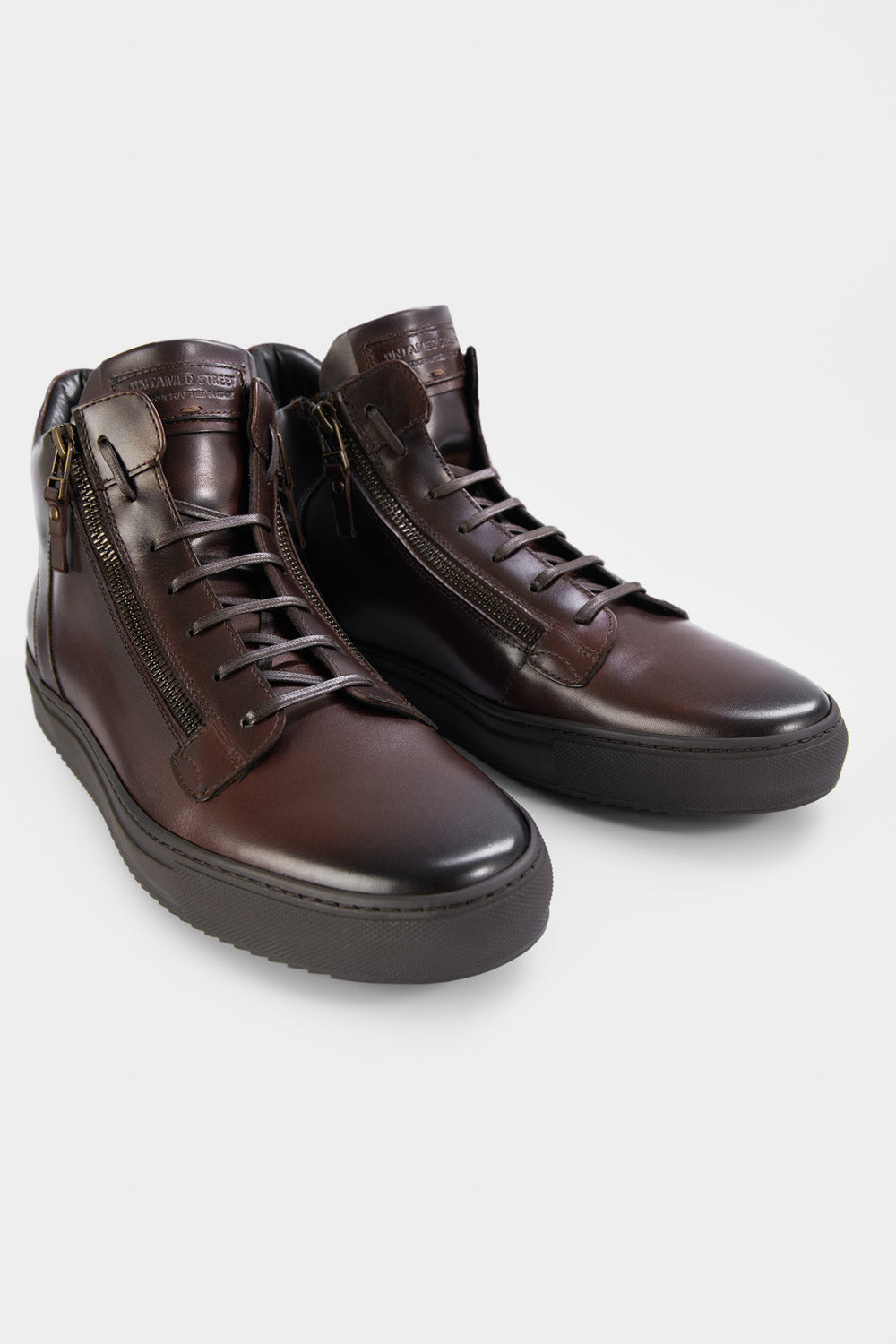 UNTAMED STREET Men Brown Calf-Leather High Top Sneakers SOHO