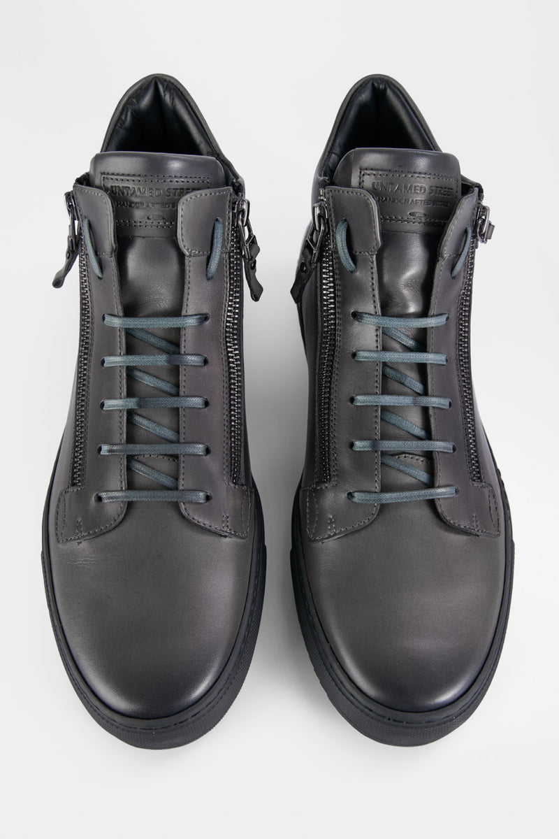 UNTAMED STREET Men Grey Calf-Leather High Top Sneakers SOHO