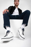 SOHO EDGE white blue welted sneakers.