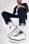 UNTAMED STREET Men White-Blue Calf-Leather Low Top Sneakers SOHO-EDGE